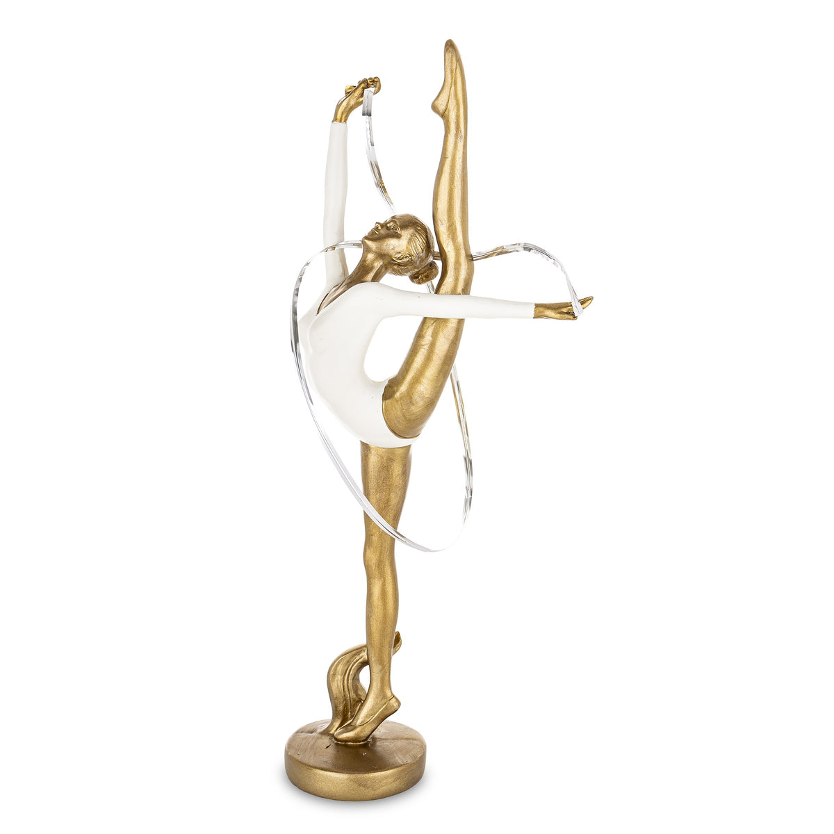 Figurină decorativă balerină inspirată din gimnastică ritmică, simbol al grației, disciplinei și eleganței. Este perfectă pentru decorul camerei, studioului sau ca dar special pentru iubitorii de dans și sport. Adaugă un aer artistic și rafinat oricărui spațiu.