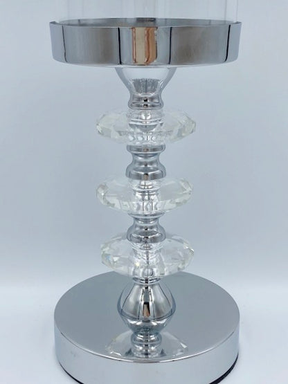 Sfeșnic argintiu cu 3 discuri cristal 34x12 cm