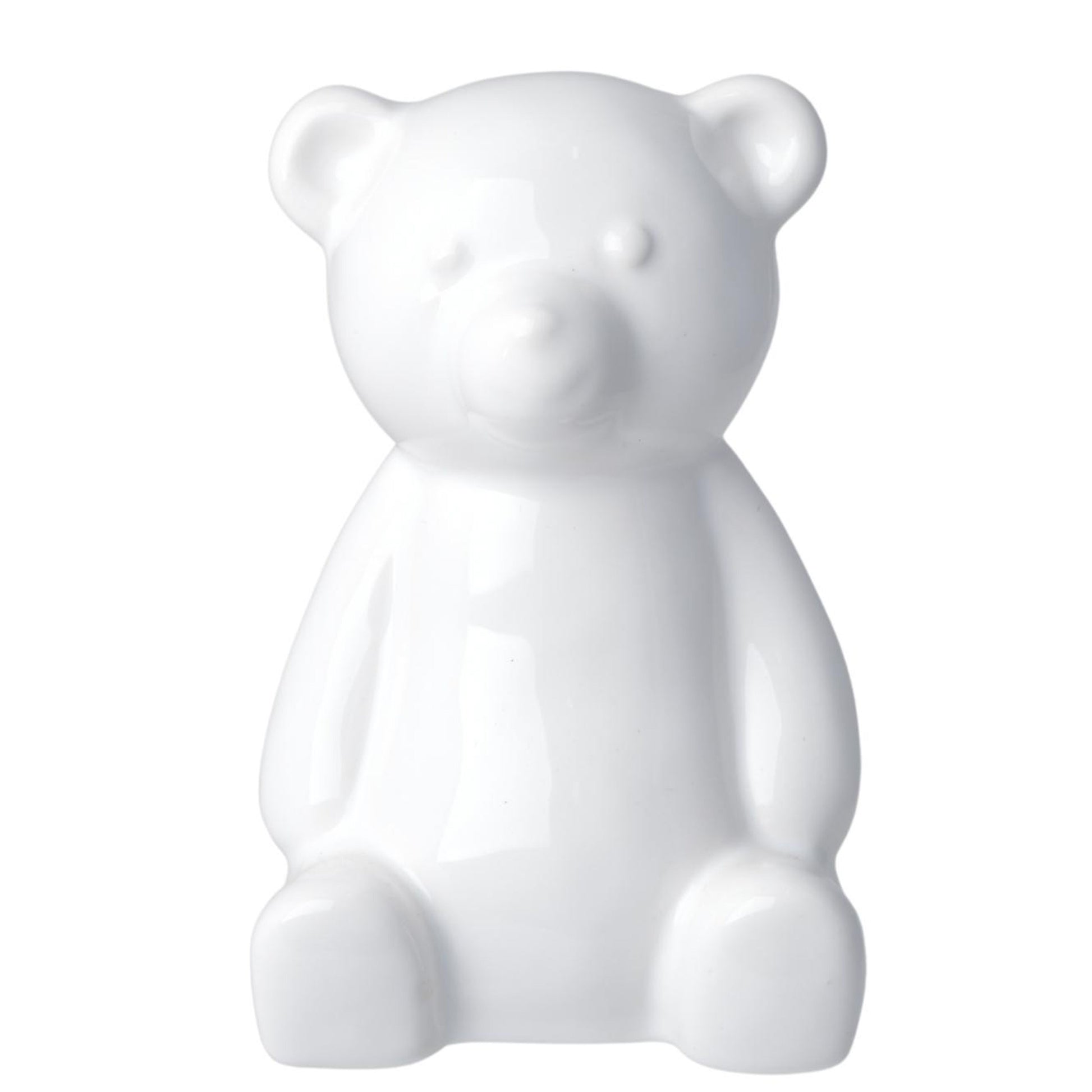 Pușculiță ursuleț din ceramică albă, 11x13x19 cm, cu design drăguț și practic, perfectă pentru decor și pentru economisirea banilor, potrivită pentru camera copiilor.