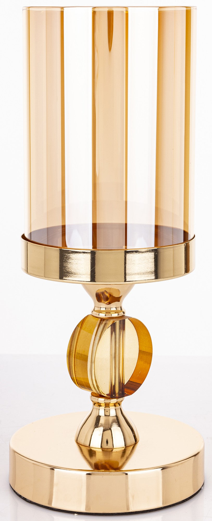 Sfeșnic auriu fumuriu cu disc de cristal 29x12x12 cm