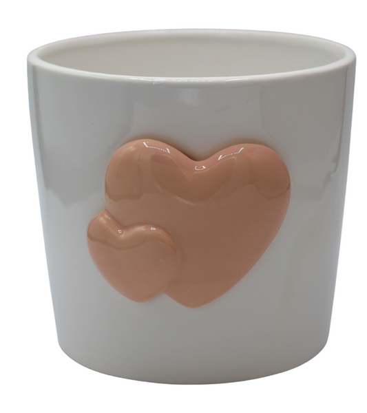 Ghiveci ceramic cu inimi roz, suport flori sau plante suculente, decor interior romantic, ornament de masă sau birou, cadou pentru iubitorii de plante și decor modern