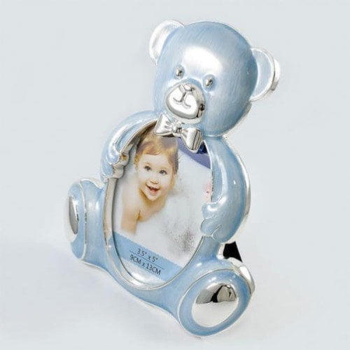 Ramă foto alamă ursuleț albastru 16x18 cm, decor interior și cadou pentru copii sau familie