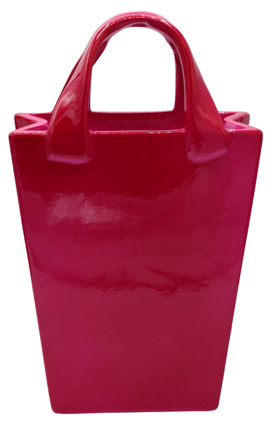 Vază poșetă ceramică ciclam 17,5x8x30 cm, decor modern și cadou extravagant