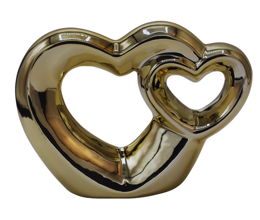 Decorațiune ceramică cu inimi aurii 20,2x6,1x14,2 cm, decor romantic și cadou elegant