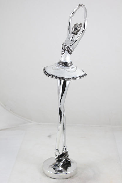 Figurină balerină perlată cu pietre alb-argintii decor elegant mare, ideală cadou aniversare, casă nouă și decor premium sofisticat.