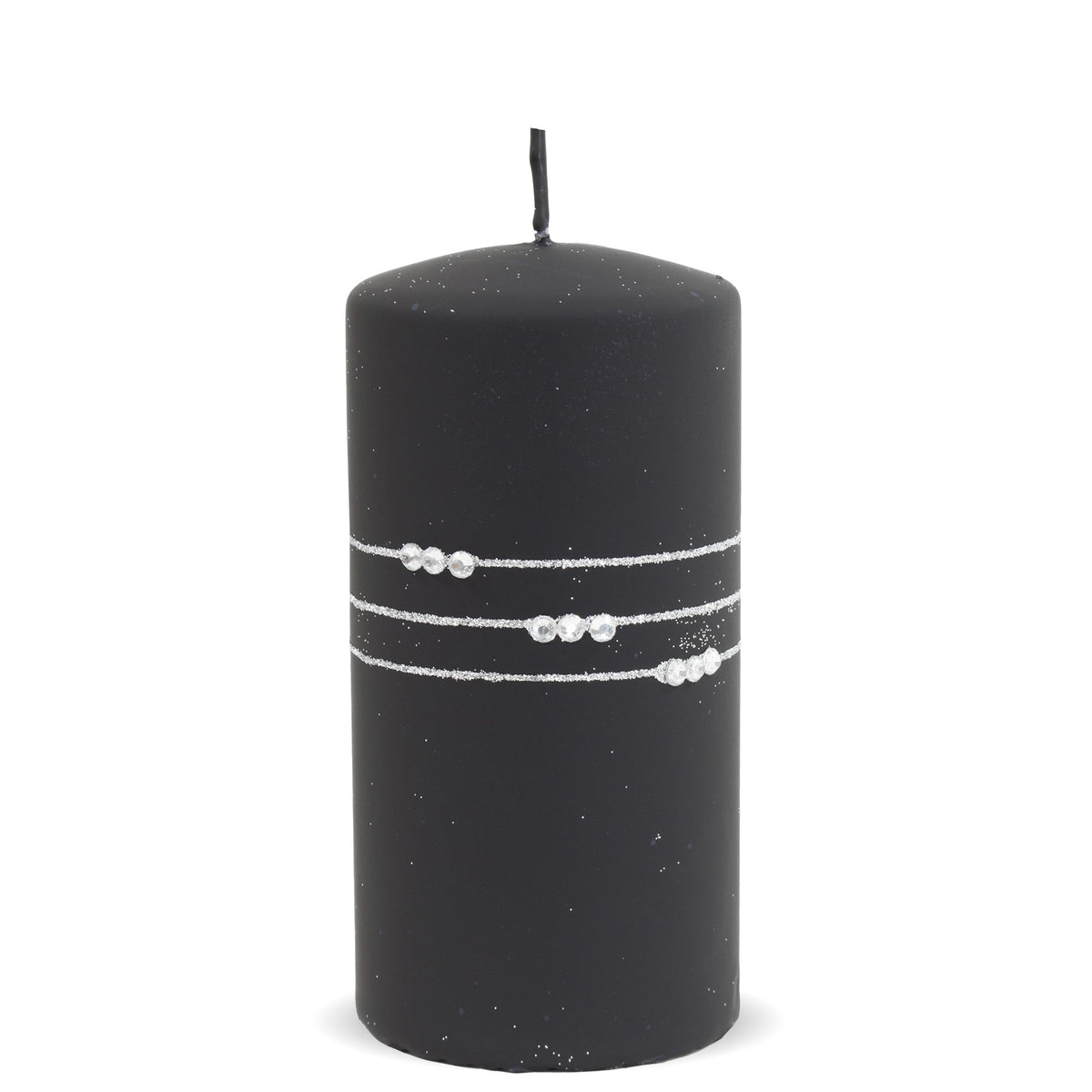 Lumânare decorativă neagră cu pietre strălucitoare, perfectă pentru decor modern, elegant și ușor dramatic. Creează o atmosferă sofisticată și este ideală pentru seri speciale sau decor minimalist premium. O piesă care atrage atenția instant.