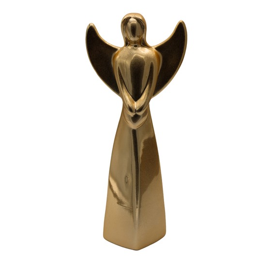 Figurină decorativă mare în formă de înger realizată din ceramică alb auriu, creată pentru a aduce lumină, armonie și rafinament în orice decor interior. Designul elegant și dimensiunea generoasă o transformă într-un punct central ideal pentru living, hol, dormitor sau decoruri festive de Crăciun. Simbol al protecției și liniștii, această figurină este perfectă pentru cadouri de suflet, aniversări, botez, sărbători sau casă nouă și completează armonios interioarele elegante și moderne.