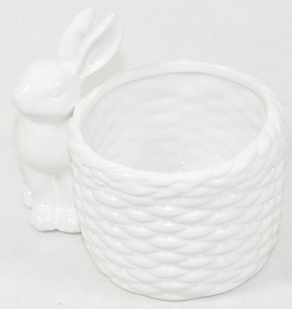 Ghiveci suport iepure ceramică alb decorativ, ideal Paște, primăvară, cadou casă nouă și decor casă vesel și luminos.