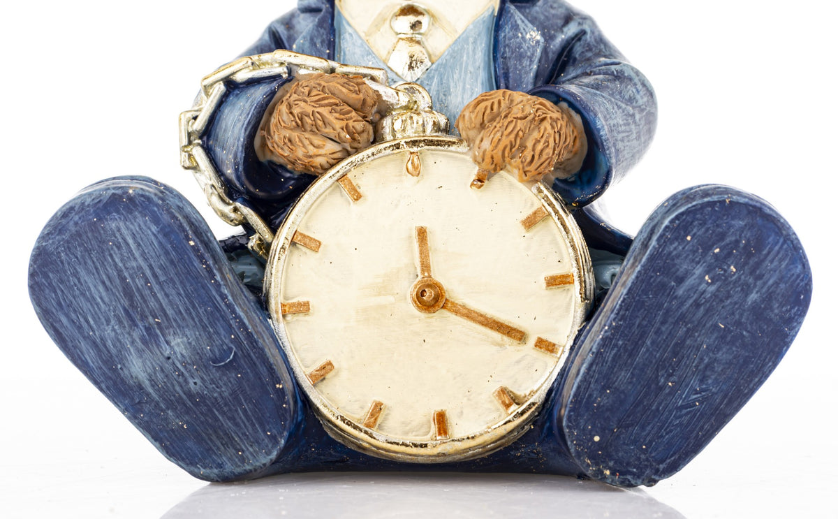 Glob decorativ de Crăciun cu ursuleț antichizat și ceas, ornament cu aspect vintage pentru raft, masă, vitrină sau decor festiv