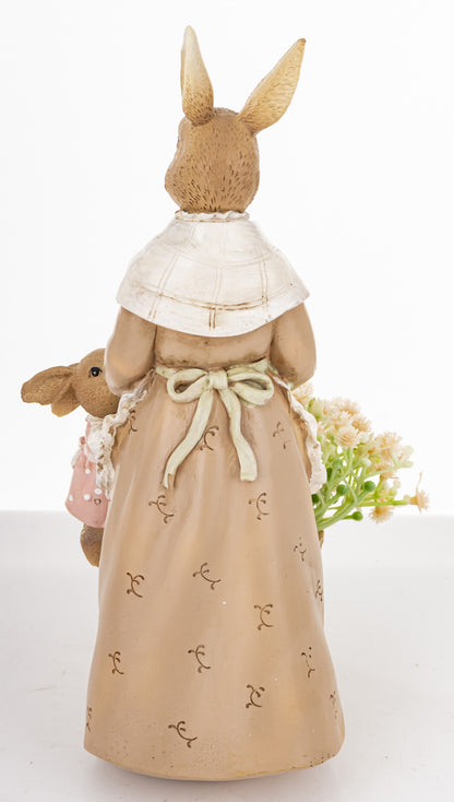 Figurină iepuraș mama coș flori decor Paște