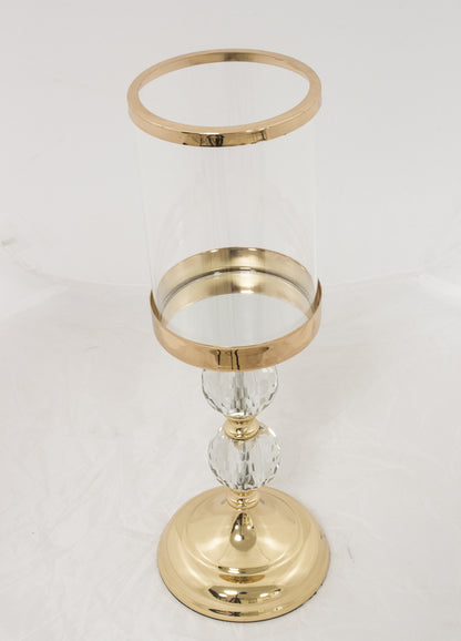 Sfeșnic auriu 2 bile cristal 34,5x12,5x10,5 cm