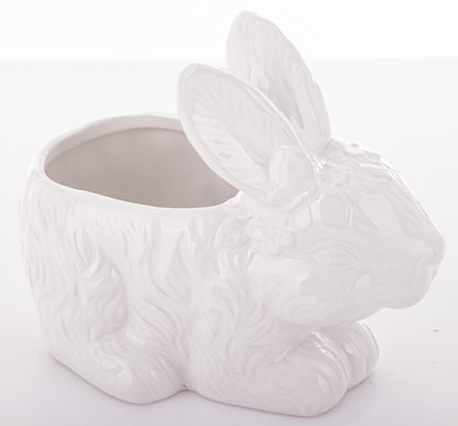 Ghiveci suport iepure ceramică alb decorativ, ideal Paște, primăvară, cadou casă nouă și decor casă vesel și luminos.