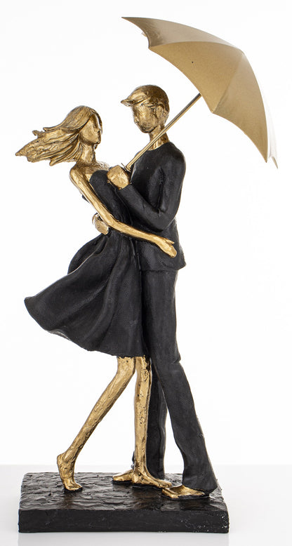 Figurină cuplu cu umbrelă decor romantic simbol iubire și protecție, ideală cadou aniversare, nuntă și casă nouă.