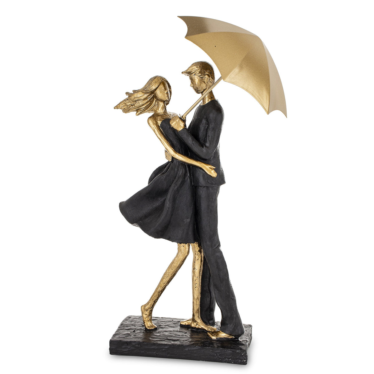 Figurină decorativă cuplu cu umbrelă, simbol al protecției și iubirii în doi. Este ideală pentru decor romantic în casă, aducând emoție și poveste în orice spațiu. Perfectă ca dar pentru aniversări, nuntă, cununie civilă sau casă nouă.