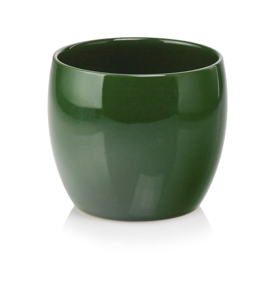 Ghiveci suport ceramică verde 17 cm, suport decorativ elegant pentru flori.