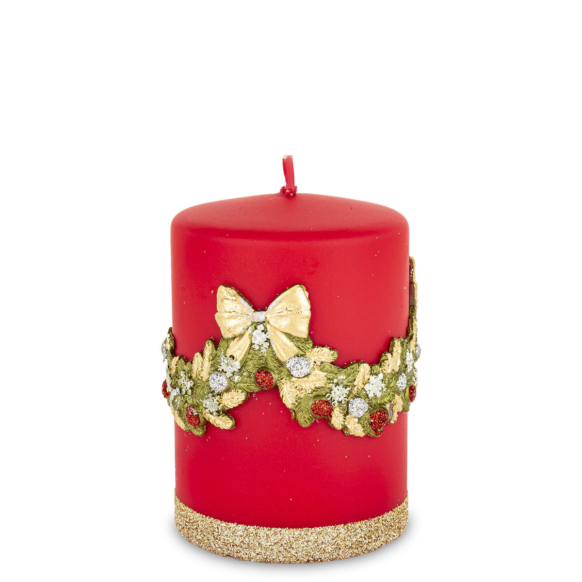 Lumânare decorativă de Crăciun roșie cu pietre și sclipici, ideală pentru a crea o atmosferă festivă, caldă și elegantă. Este perfectă pentru decorul mesei de sărbători, living sau cadouri de sezon. Adaugă strălucire și magie oricărui spațiu în perioada Crăciunului.
