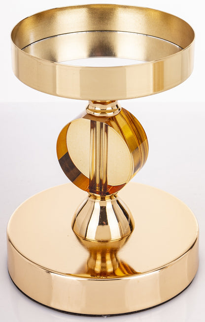Sfeșnic auriu fumuriu cu disc de cristal 29x12x12 cm
