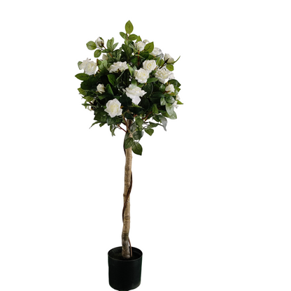 Trandafir artificial alb cu picior înalt în ghiveci, simbol al purității și eleganței. Este perfect pentru decor minimalist, modern sau clasic și nu necesită întreținere. Ideal pentru living, birou sau cadou de casă nouă sofisticat.