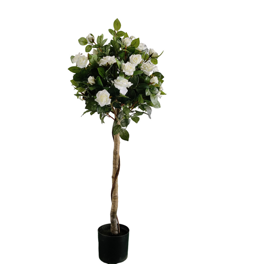 Trandafir artificial alb cu picior înalt în ghiveci, simbol al purității și eleganței. Este perfect pentru decor minimalist, modern sau clasic și nu necesită întreținere. Ideal pentru living, birou sau cadou de casă nouă sofisticat.