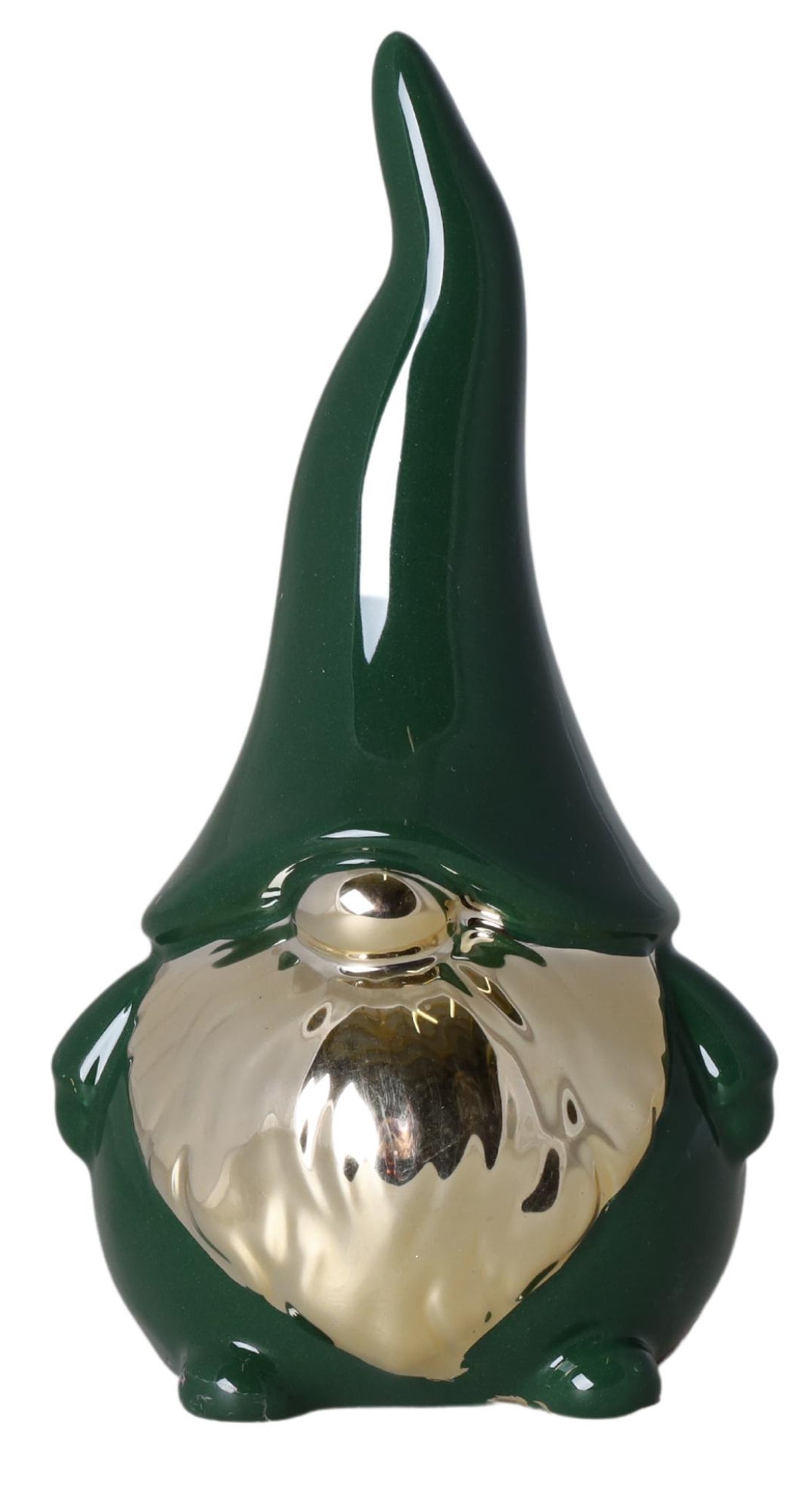 Figurină gnom decorativă realizată din ceramică cu finisaje verzi și aurii elegante, creată pentru a completa decorul de Crăciun cu un accent modern și sofisticat. Este ideală pentru decorarea meselor festive, rafturilor sau vitrinelor și adaugă personalitate și farmec oricărui spațiu interior. Aspectul său elegant și culorile festive o transformă într-o piesă decorativă perfectă pentru sezonul de iarnă și pentru cadouri speciale de sărbători.