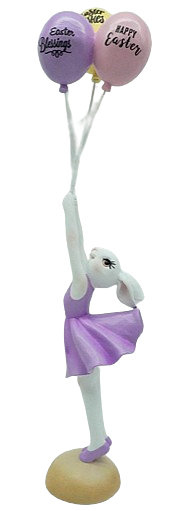 Figurină decorativă iepure de Paște cu baloane, o piesă veselă care aduce energie, culoare și bucurie în decorul de primăvară. Este ideală pentru masa festivă, living sau camere de copii. Creează un decor cald și jucăuș și este perfectă ca dar de Paște pentru familie și cei mici.