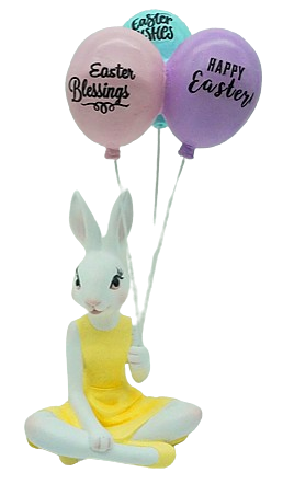 Figurină decorativă iepure de Paște cu baloane, o piesă veselă care aduce energie, culoare și bucurie în decorul de primăvară. Este ideală pentru masa festivă, living sau camere de copii. Creează un decor cald și jucăuș și este perfectă ca dar de Paște pentru familie și cei mici.