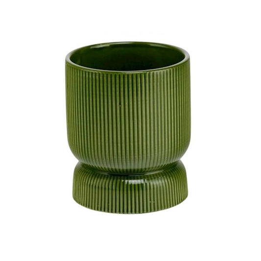Ghiveci ceramic verde 13x15 cm pentru orhidee și flori delicate, decor interior elegant și natural