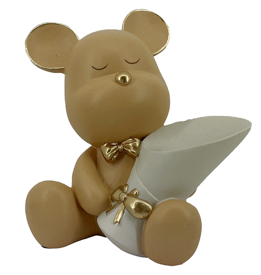 Ursuleț cu mini vază de flori 19x12,5x19 cm, decor jucăuș și cadou unic