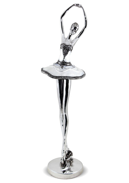Figurină decorativă balerină perlată cu pietre alb-argintii, o piesă spectaculoasă care transmite grație, eleganță și rafinament artistic. Este ideală pentru living, birou sau spații premium și devine un punct focal decorativ. Perfectă ca dar elegant pentru aniversări sau casă nouă.