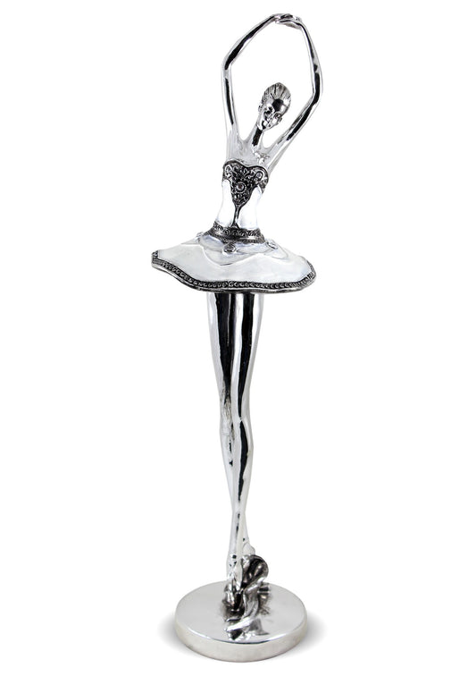 Figurină decorativă balerină perlată cu pietre alb-argintii, o piesă spectaculoasă care transmite grație, eleganță și rafinament artistic. Este ideală pentru living, birou sau spații premium și devine un punct focal decorativ. Perfectă ca dar elegant pentru aniversări sau casă nouă.