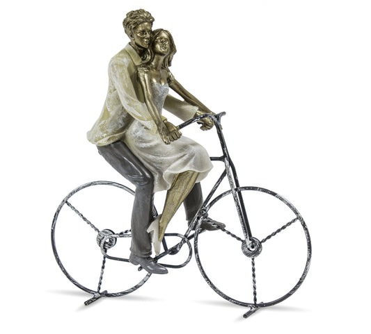 Figurină cuplu pe bicicletă 26x24x7 cm, decor romantic din rășină, cadou simbolic pentru îndrăgostiți