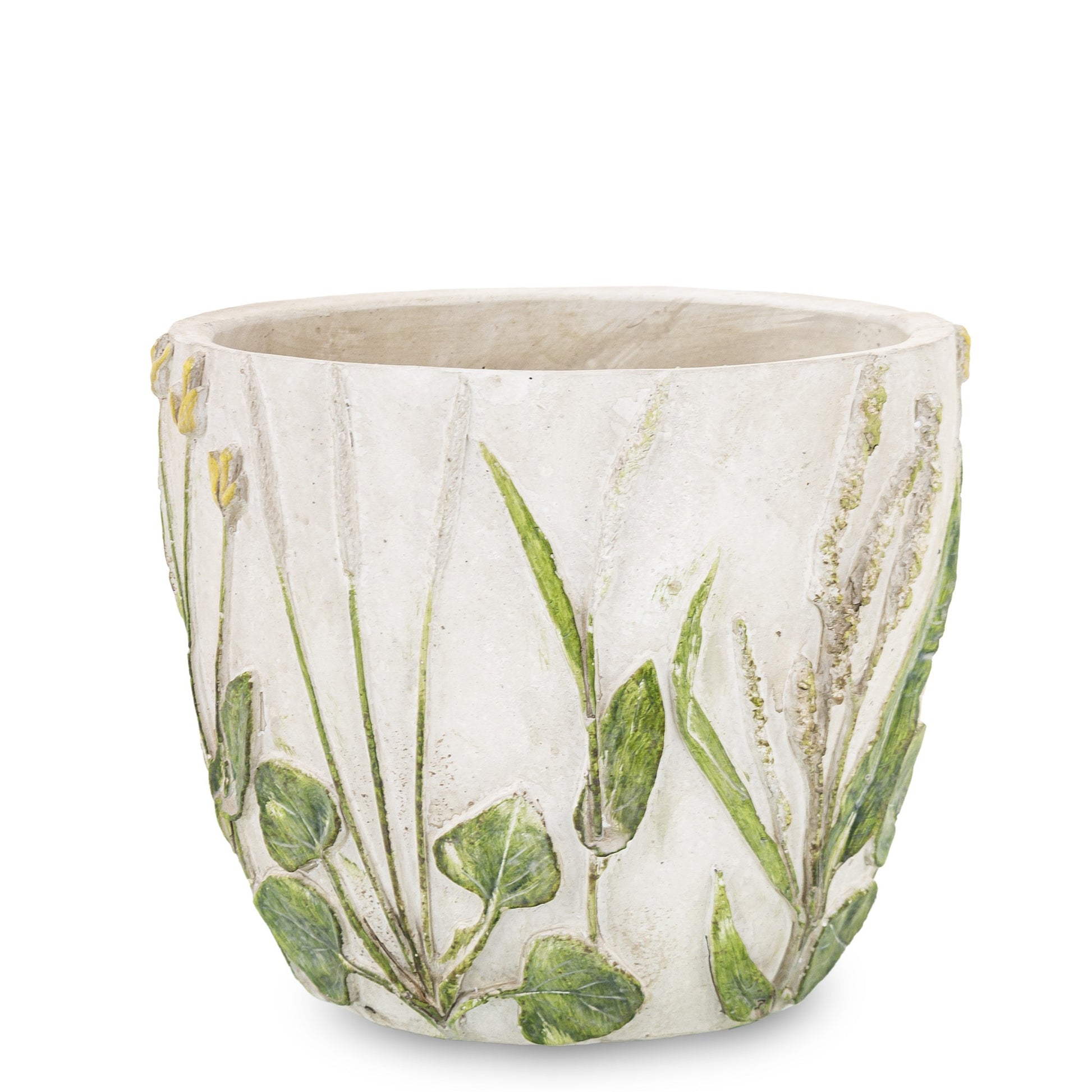 Ghiveci suport ciment cu frunze 13x14,5x14,5 cm, suport plante interior, mentha - flori, cadouri și decorațiuni