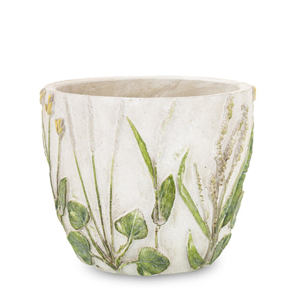 Ghiveci suport ciment cu frunze 13x14,5x14,5 cm, suport plante interior, mentha - flori, cadouri și decorațiuni