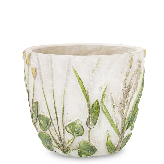 Ghiveci suport ciment cu frunze 13x14,5x14,5 cm, suport plante interior, mentha - flori, cadouri și decorațiuni