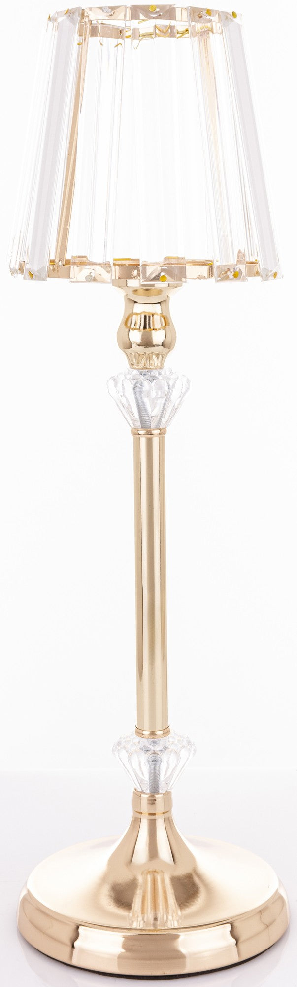 Sfeșnic auriu cu cristale decorativ, ideal casă nouă, evenimente și decor interior luxos elegant.