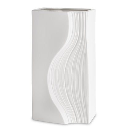 Vază din porțelan alb cu design minimalist modern, ideală pentru interioare luminoase, curate și elegante. Este perfectă pentru flori naturale sau artificiale și se potrivește în orice tip de decor contemporan. Adaugă un aer sofisticat și rafinat în casă.