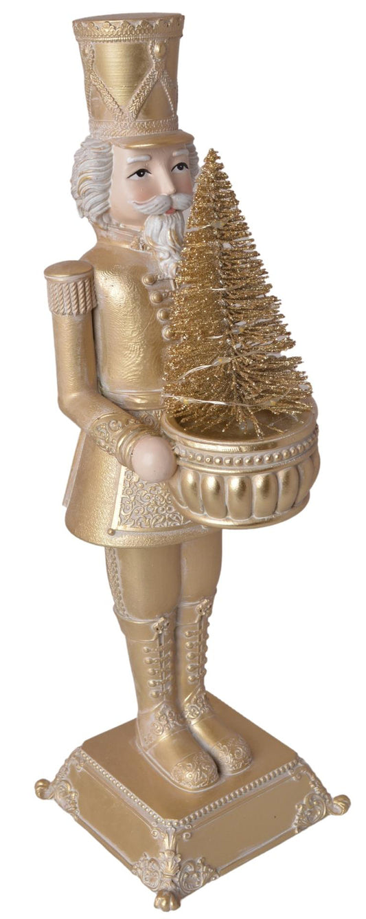 Soldat auriu Crăciun 10 cm din rășină, ornament decorativ și cadou festiv pentru sărbători.