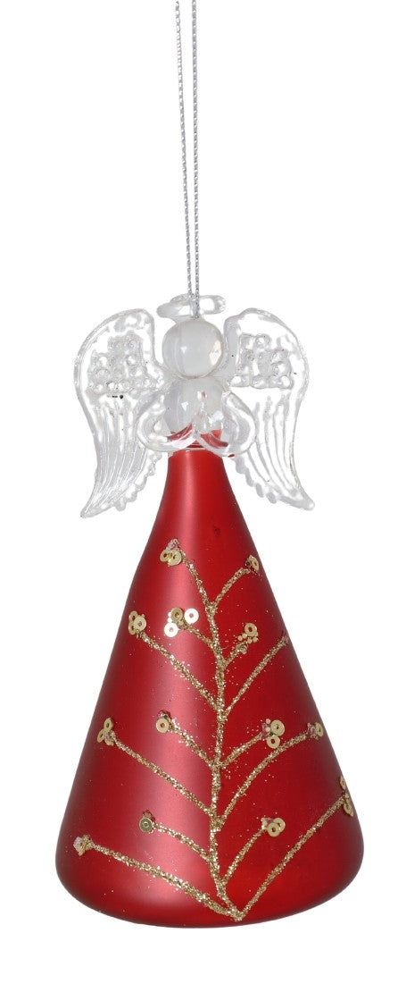 Glob decorativ din sticlă roșie cu înger în interior, perfect pentru decorurile festive și elegante de Crăciun. Nuanța roșie intensă adaugă căldură și farmec sărbătorilor și transformă această piesă într-un ornament special pentru brad, living sau mese festive. Este ideal pentru iubitorii de decorațiuni clasice de Crăciun și poate fi oferit drept cadou simbolic pentru familie, prieteni sau colegi în perioada sărbătorilor de iarnă.