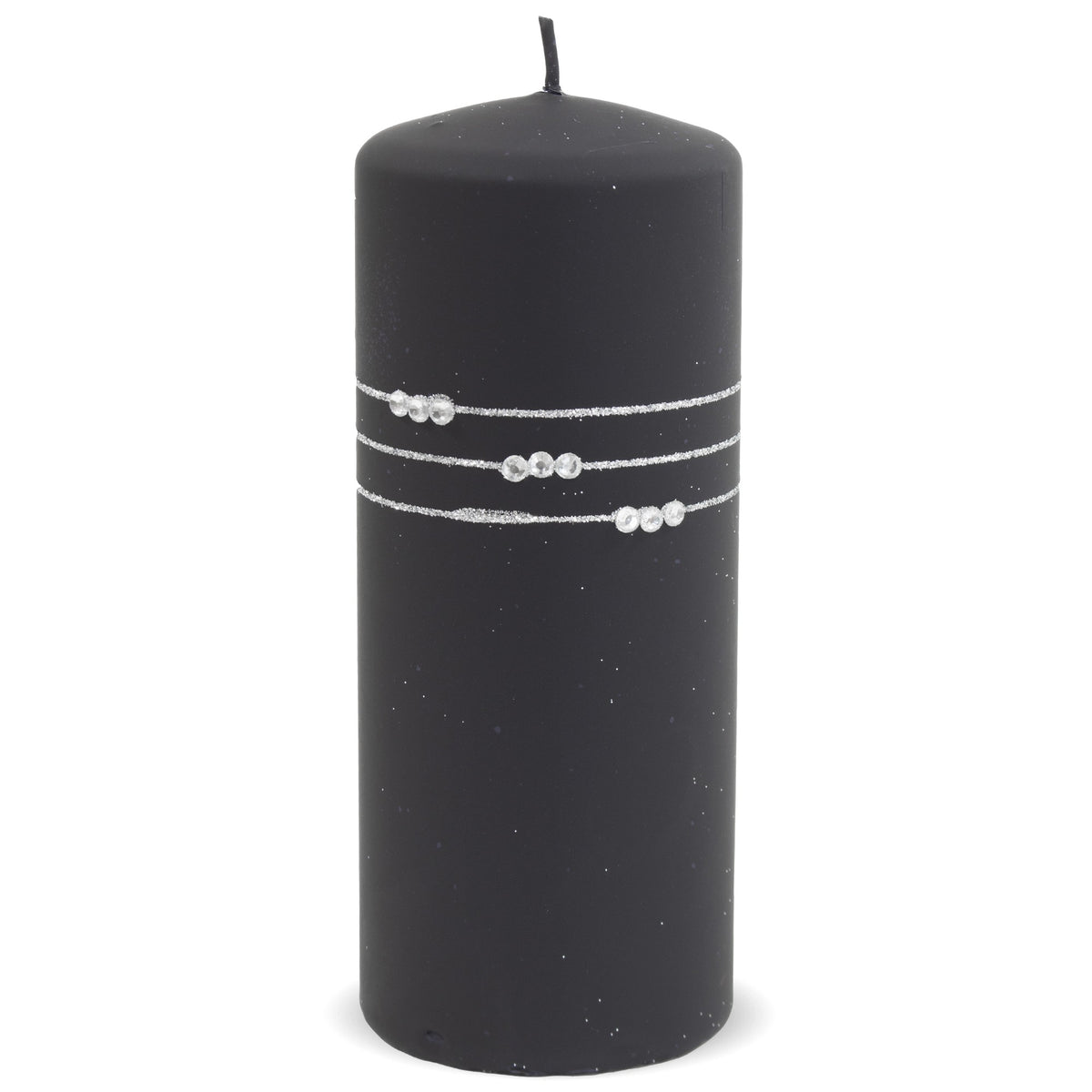 Lumânare decorativă neagră cu pietre strălucitoare, perfectă pentru decor modern, elegant și ușor dramatic. Creează o atmosferă sofisticată și este ideală pentru seri speciale sau decor minimalist premium. O piesă care atrage atenția instant.