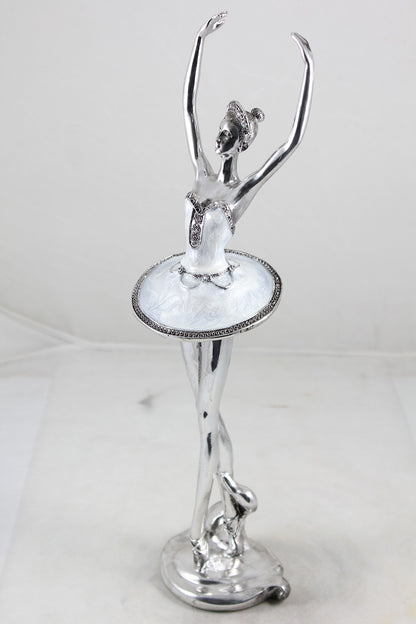 Figurină balerină perlată cu pietre alb-argintii decor elegant mare, ideală cadou aniversare, casă nouă și decor premium sofisticat.