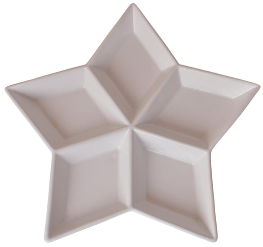 Platou ceramică alb stea Crăciun 34x28x3 cm, pentru un decor festiv.