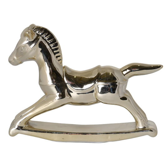 Figurină căluț ceramică auriu mare 12x3,5x9 cm, ideal pentru decorul de Crăciun.