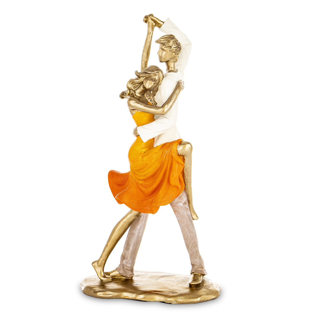 Figurină decorativă cuplu dansând, simbol al armoniei, pasiunii și bucuriei de a trăi în doi. Este ideală pentru decor romantic în casă, aducând energie și eleganță. Perfectă ca dar pentru aniversări, nuntă, cununie civilă, Valentine’s Day sau cadou de casă nouă.