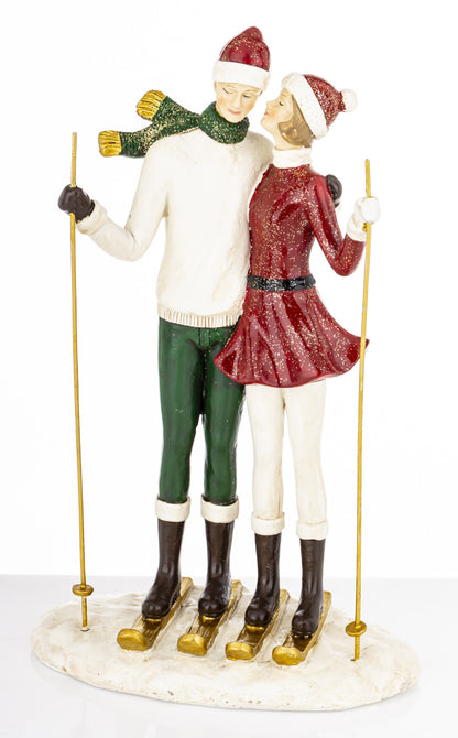 figurină cuplu pe ski-uri decor Crăciun iarnă
