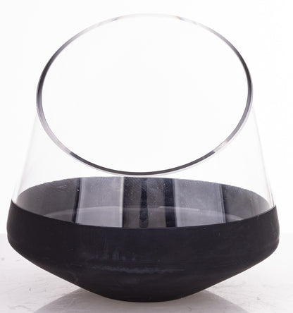 Bol de sticlă decorativ cu bază neagră, ideal casă nouă și decor modern elegant premium.