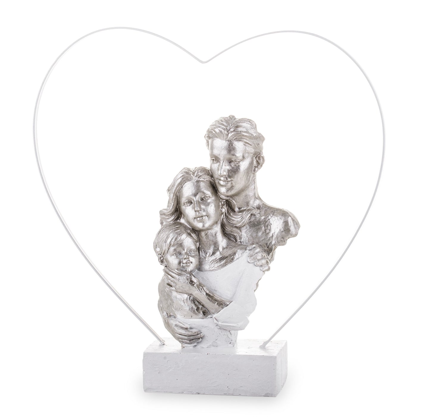 Figurina familie cu un copil în cadru inimă 29x28x6,5 cm, decor sentimental și cadou special