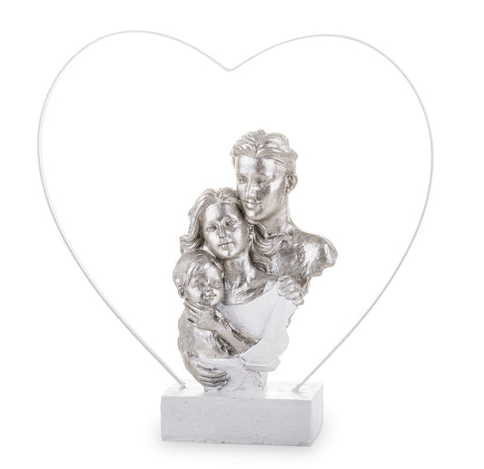Figurina familie cu un copil în cadru inimă 29x28x6,5 cm, decor sentimental și cadou special