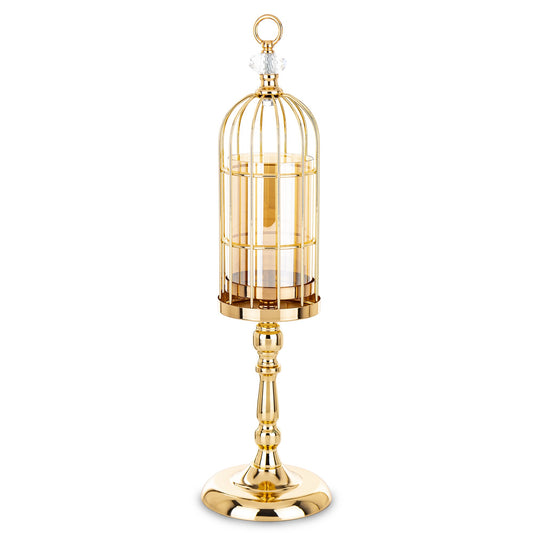Sfeșnic auriu fumuriu cu grilaj 57x16x16 cm, decor sofisticat și cadou, mentha - flori, cadouri și decorațiuni