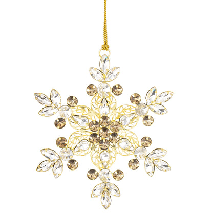 Globul metalic în formă de fulg de zăpadă, decorat cu pietre aurii, este un ornament elegant pentru amenajările festive de Crăciun și iarnă. Poate fi folosit ca piesă decorativă în compoziții de sezon, pe masă, pe o consolă, în vitrină sau alături de alte ornamente și figurine de Crăciun. Combinația dintre aspectul metalic și accentele aurii poate aduce un plus de strălucire decorului și poate fi integrată în amenajări rafinate. Este potrivit și pentru cadouri de Crăciun oferite familiei, prietenilor