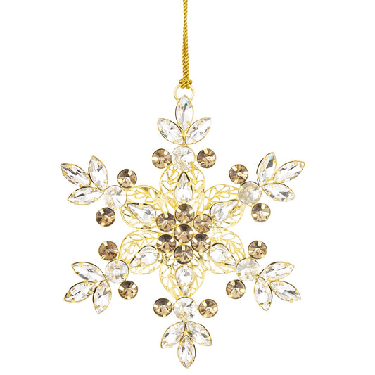 Globul metalic în formă de fulg de zăpadă, decorat cu pietre aurii, este un ornament elegant pentru amenajările festive de Crăciun și iarnă. Poate fi folosit ca piesă decorativă în compoziții de sezon, pe masă, pe o consolă, în vitrină sau alături de alte ornamente și figurine de Crăciun. Combinația dintre aspectul metalic și accentele aurii poate aduce un plus de strălucire decorului și poate fi integrată în amenajări rafinate. Este potrivit și pentru cadouri de Crăciun oferite familiei, prietenilor